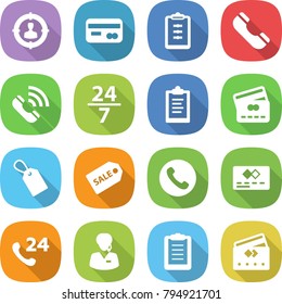 flat vector icon set - target audience vector, card, clipboard, phone, call, 24 7, credit, label, sale, support manager