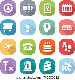 flat vector icon set - target audience vector, globe, report, calendar, delivery, bulb, head, airport building, plane, phone, plate washing, blocks, no signal, kettle, cake, construct garbage