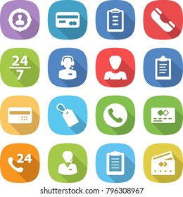 flat vector icon set - target audience vector, card, clipboard, phone, 24 7, call center, woman, credit, label, support manager