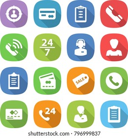 flat vector icon set - target audience vector, card, clipboard, phone, call, 24 7, center, woman, credit, sale label, support manager