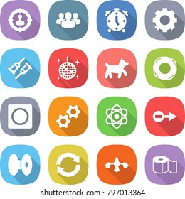 flat vector icon set - target audience vector, group, alarm clock, gear, crutch, disco ball, dog, lifebuoy, ring button, gears, atom, electron, coil, reload, hard reach place cleaning, toilet paper
