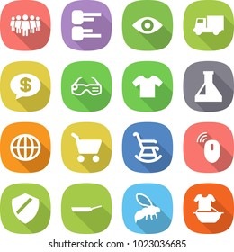 flat vector icon set - team vector, diagram, eye, truck, money message, smart glasses, t shirt, flask, globe, cart, rocking chair, wireless mouse, shield, pan, wasp, handle washing