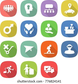 flat vector icon set - team vector, bulb head, structure, car pointer, male sign, health care, client, customs control, do not trolley, deltaplane, tourist, vr helmet, vacuum cleaner, garbage bin
