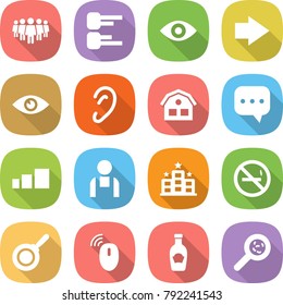 flat vector icon set - team vector, diagram, eye, right arrow, ear, house, sms, sorting, workman, hotel, no smoking, pan, wireless mouse, ketchup, viruses