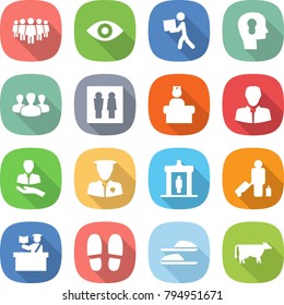 flat vector icon set - team vector, eye, courier, bulb head, group, wc, hospital recieption, client, security man, detector, passenger, inspector, slippers, cow