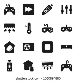 Flat Vector Icon Set - Thermometer Vector, Gamepad, Settings, Remote Control, Stop Button, Forward, Air Conditioner, Ari Condition, Smart Home