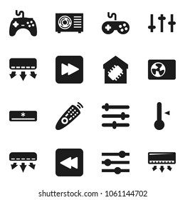 Flat vector icon set - thermometer vector, gamepad, settings, remote control, forward button, backward, equalizer, air conditioner, ari condition, smart home