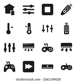 Flat Vector Icon Set - Thermometer Vector, Gamepad, Settings, Remote Control, Stop Button, Forward, Equalizer, Air Conditioner, Smart Home