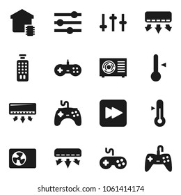 Flat vector icon set - thermometer vector, gamepad, settings, remote control, forward button, equalizer, air conditioner, ari condition, smart home