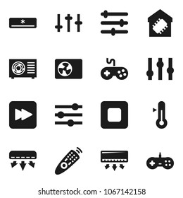Flat vector icon set - thermometer vector, gamepad, settings, remote control, stop button, forward, equalizer, air conditioner, ari condition, smart home