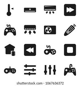 Flat vector icon set - thermometer vector, gamepad, settings, remote control, stop button, forward, backward, equalizer, air conditioner, air condition, smart home