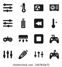 Flat vector icon set - thermometer vector, gamepad, settings, remote control, stop button, backward, equalizer, ari condition, air conditioner