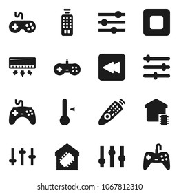 Flat vector icon set - thermometer vector, gamepad, settings, remote control, stop button, backward, equalizer, smart home, air conditioner