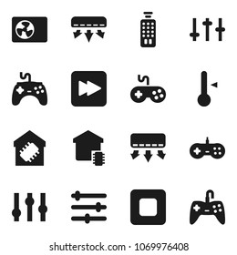 Flat vector icon set - thermometer vector, gamepad, settings, remote control, stop button, forward, equalizer, air conditioner, ari condition, smart home