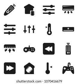 Flat vector icon set - thermometer vector, settings, remote control, forward button, backward, equalizer, air conditioner, smart home, gamepad
