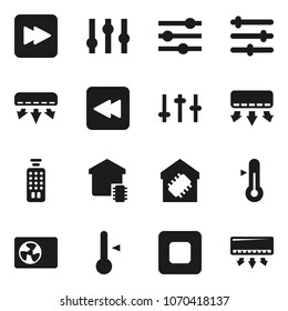 Flat vector icon set - thermometer vector, settings, remote control, stop button, forward, backward, equalizer, air conditioner, ari condition, smart home