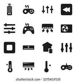 Flat vector icon set - thermometer vector, gamepad, settings, remote control, stop button, backward, equalizer, air conditioner, ari condition, smart home