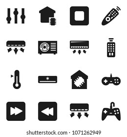 Flat vector icon set - thermometer vector, settings, remote control, stop button, forward, backward, air conditioner, ari condition, smart home, gamepad