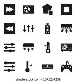 Flat vector icon set - thermometer vector, settings, remote control, stop button, forward, backward, equalizer, air conditioner, ari condition, smart home, gamepad