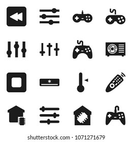 Flat vector icon set - thermometer vector, gamepad, settings, remote control, stop button, backward, equalizer, air conditioner, ari condition, smart home