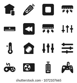 Flat vector icon set - thermometer vector, gamepad, settings, remote control, stop button, backward, equalizer, air conditioner, ari condition, smart home