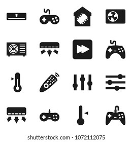 Flat vector icon set - thermometer vector, gamepad, settings, remote control, forward button, equalizer, air conditioner, ari condition, smart home
