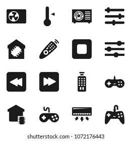 Flat vector icon set - thermometer vector, gamepad, remote control, stop button, forward, backward, equalizer, ari condition, smart home, air conditioner