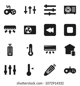 Flat vector icon set - thermometer vector, gamepad, settings, remote control, stop button, backward, equalizer, air conditioner, ari condition, smart home