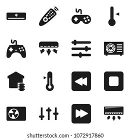 Flat vector icon set - thermometer vector, gamepad, settings, remote control, stop button, forward, backward, equalizer, air conditioner, ari condition, smart home