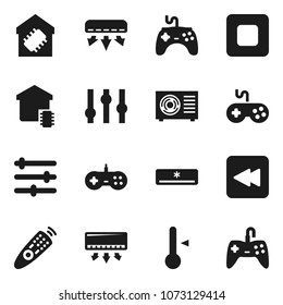 Flat vector icon set - thermometer vector, gamepad, settings, remote control, stop button, backward, equalizer, air conditioner, ari condition, smart home