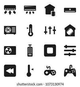 Flat vector icon set - thermometer vector, gamepad, settings, remote control, stop button, backward, equalizer, air conditioner, ari condition, smart home