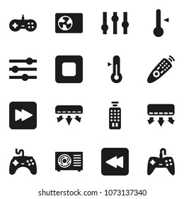 Flat vector icon set - thermometer vector, gamepad, settings, remote control, stop button, forward, backward, equalizer, air conditioner, ari condition