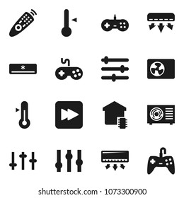 Flat vector icon set - thermometer vector, gamepad, settings, remote control, forward button, equalizer, air conditioner, ari condition, smart home