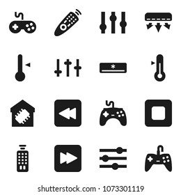 Flat vector icon set - thermometer vector, gamepad, settings, remote control, stop button, forward, backward, equalizer, air conditioner, smart home