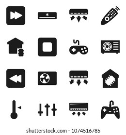 Flat vector icon set - thermometer vector, gamepad, settings, remote control, stop button, forward, backward, air conditioner, ari condition, smart home