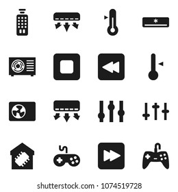 Flat vector icon set - thermometer vector, gamepad, settings, remote control, stop button, forward, backward, air conditioner, ari condition, smart home