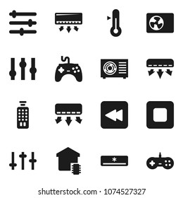 Flat vector icon set - thermometer vector, gamepad, settings, remote control, stop button, backward, equalizer, air conditioner, ari condition, smart home