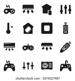 Flat vector icon set - thermometer vector, gamepad, settings, remote control, stop button, air conditioner, ari condition, smart home