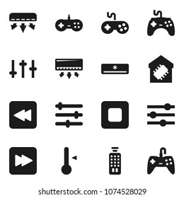 Flat vector icon set - thermometer vector, gamepad, settings, remote control, stop button, forward, backward, equalizer, air conditioner, smart home