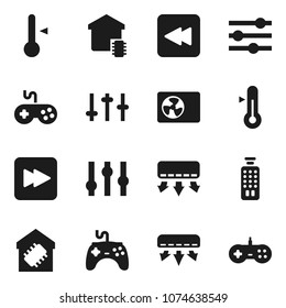 Flat vector icon set - thermometer vector, gamepad, settings, remote control, forward button, backward, equalizer, air conditioner, ari condition, smart home