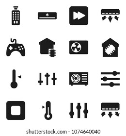 Flat vector icon set - thermometer vector, gamepad, settings, remote control, stop button, forward, equalizer, air conditioner, ari condition, smart home