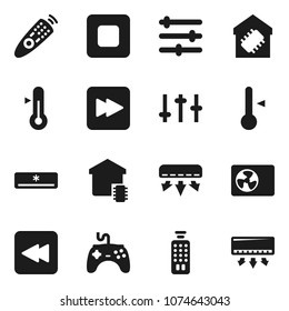 Flat vector icon set - thermometer vector, gamepad, settings, remote control, stop button, forward, backward, equalizer, air conditioner, ari condition, smart home