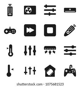 Flat vector icon set - thermometer vector, settings, remote control, stop button, forward, equalizer, air conditioner, ari condition, smart home, gamepad