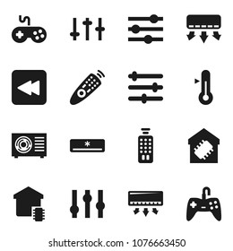 Flat vector icon set - thermometer vector, gamepad, settings, remote control, backward button, equalizer, air conditioner, ari condition, smart home