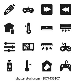 Flat vector icon set - thermometer vector, gamepad, remote control, forward button, backward, equalizer, air conditioner, ari condition, smart home