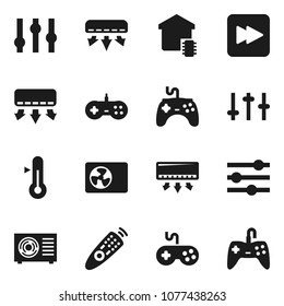 Flat vector icon set - thermometer vector, gamepad, settings, remote control, forward button, equalizer, air conditioner, ari condition, smart home