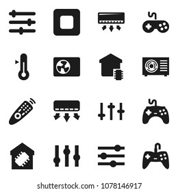 Flat vector icon set - thermometer vector, gamepad, settings, remote control, stop button, equalizer, ari condition, smart home, air conditioner