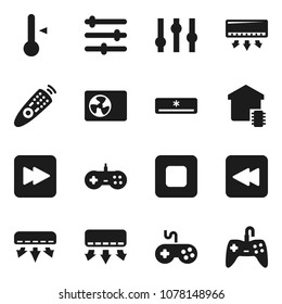 Flat vector icon set - thermometer vector, gamepad, settings, remote control, stop button, forward, backward, equalizer, air conditioner, ari condition, smart home