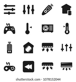 Flat vector icon set - thermometer vector, gamepad, settings, remote control, backward button, equalizer, air conditioner, ari condition, smart home