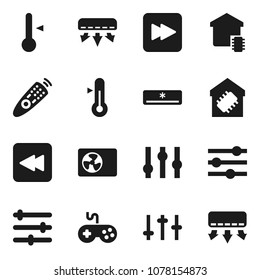 Flat vector icon set - thermometer vector, gamepad, settings, remote control, forward button, backward, equalizer, air conditioner, ari condition, smart home